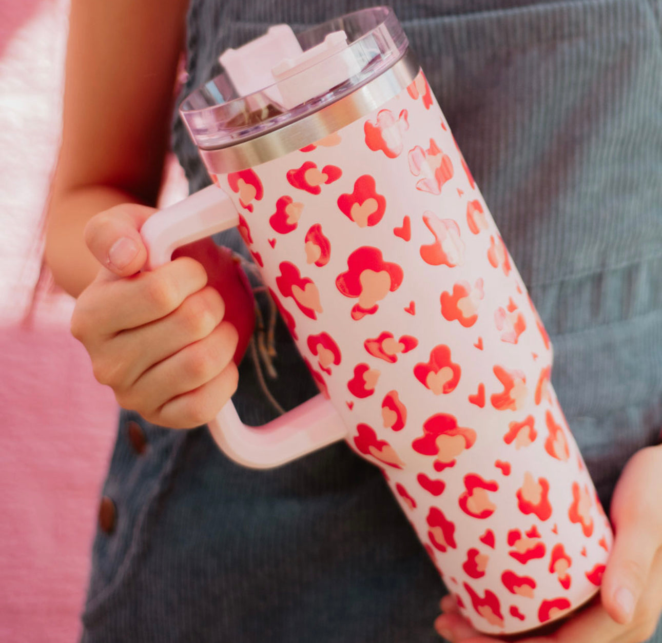 Pink Leopard Tumbler Cup with Handle