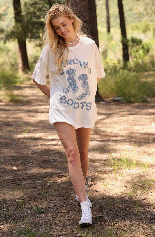 Dancing Boots Distress Oversize Graphic Tee