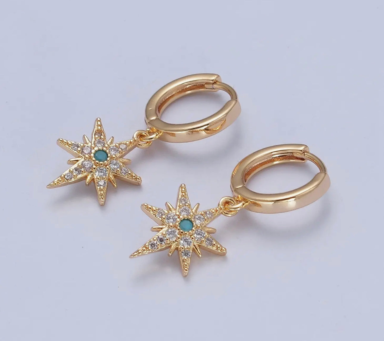 Gold Filled Clear Cz Turquoise Celestial Star Dangle Earrings