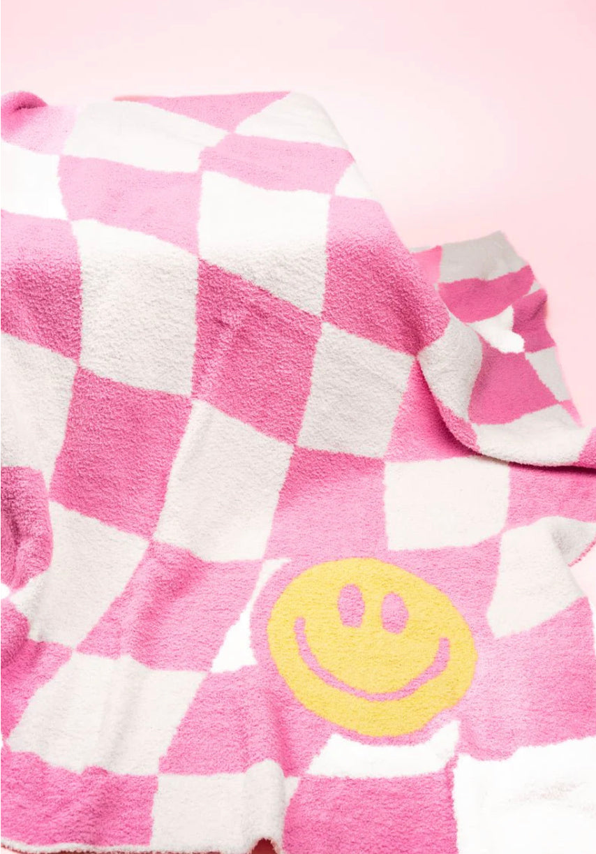 Cozy Checkered Smiley Face Blanket