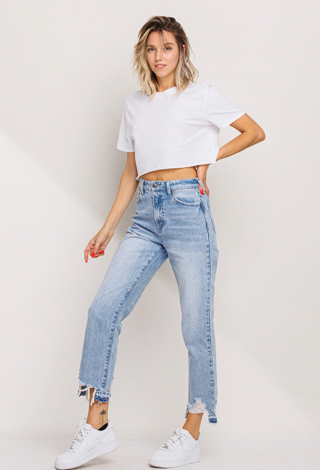 High Rise Straight Jeans with Release Hem
