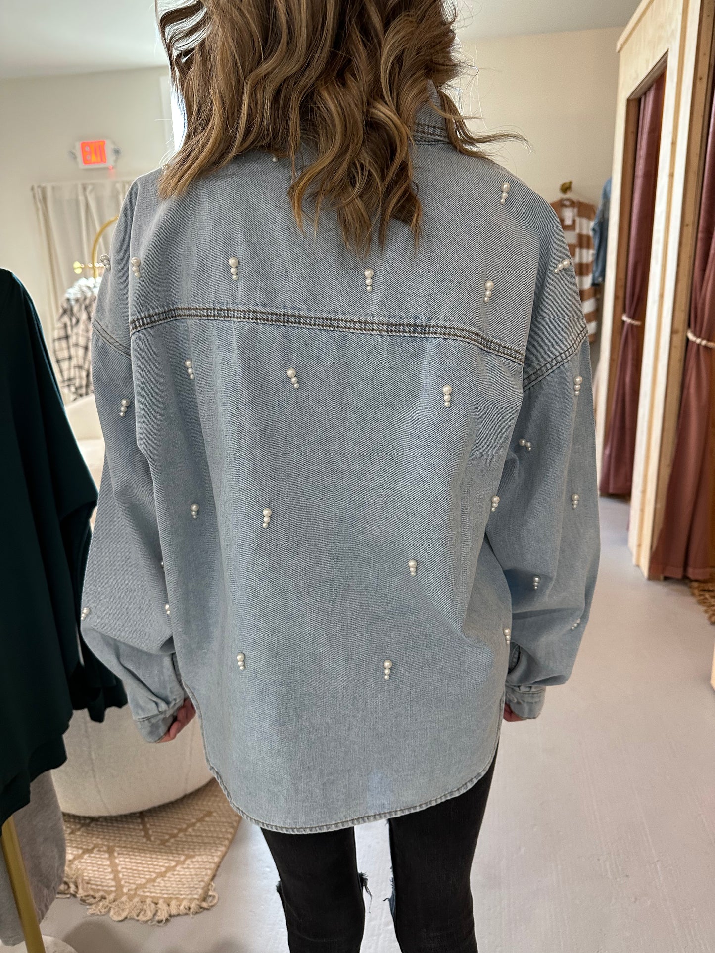 Jean Shacket with Pearl Details