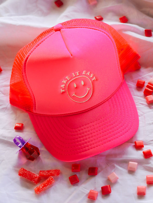Take It Easy Neon Pink Trucker Hat